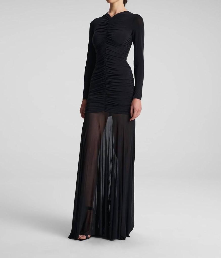 Nwt Alc Black Fawn Maxi Dress Sheer Long Sleeve Rouched Stretchy Women's Size Xs